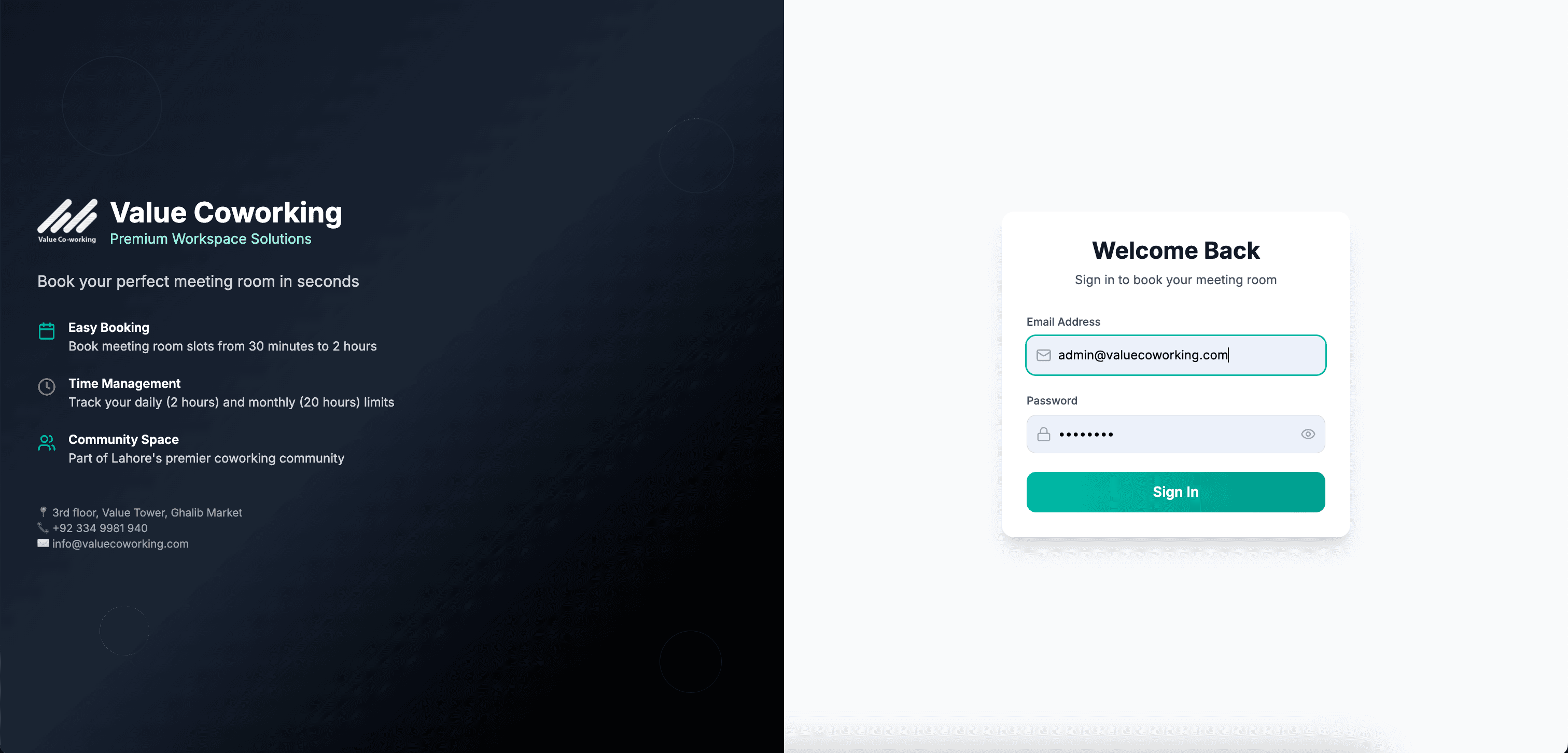 Value Coworking - Meeting Room Booking System