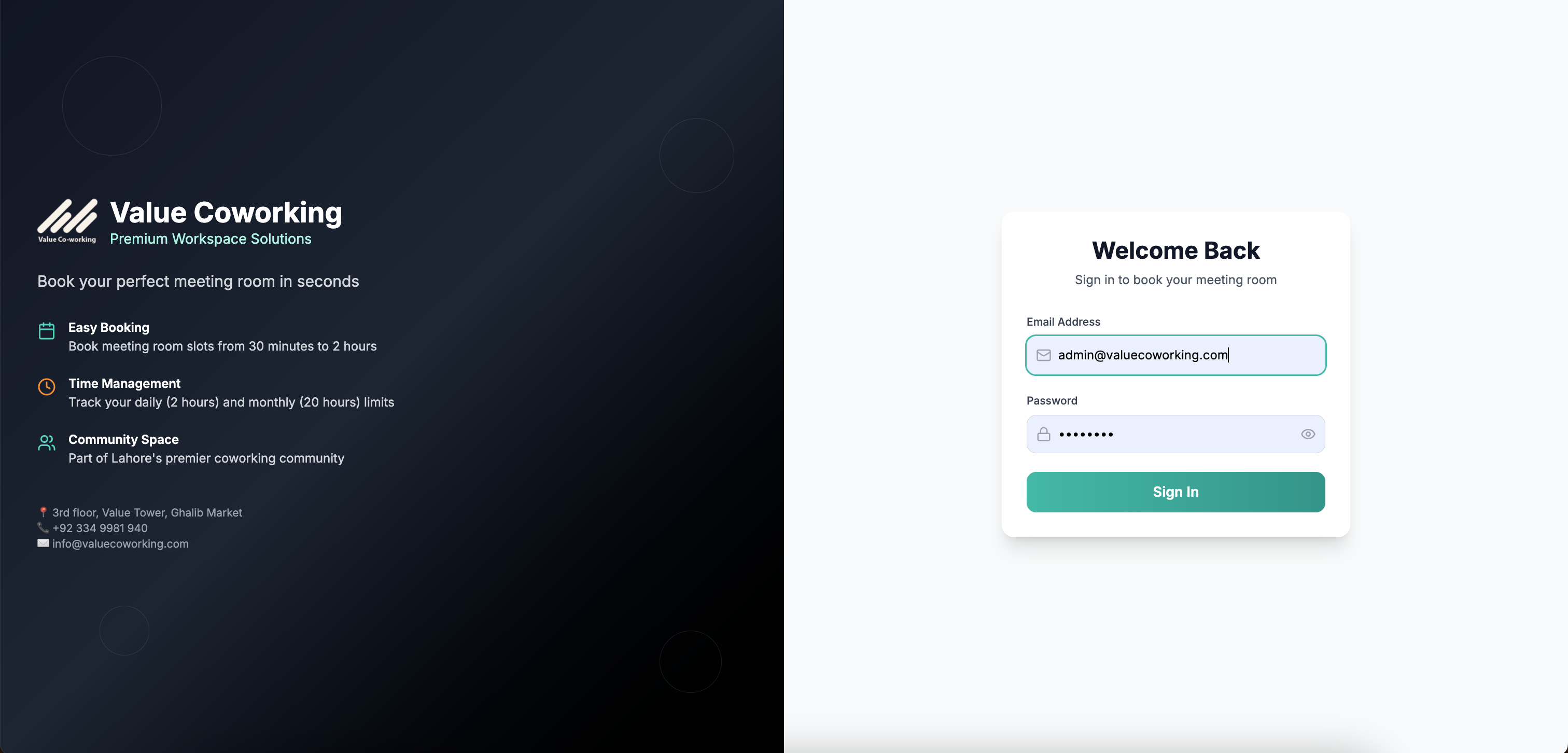 Value Coworking - Meeting Room Booking System